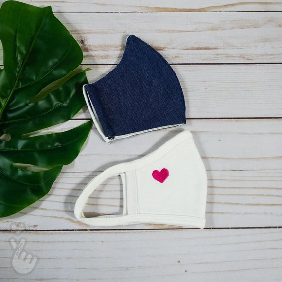 2 PACK KIDS FACE MASK DENIM PINK HEART COTTON MASK - Picture 5 of 5